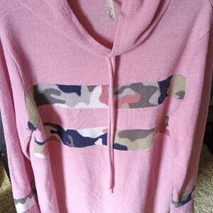 Celeste Pink Hooded Sweatshirt with Multicolor Camo Stripes